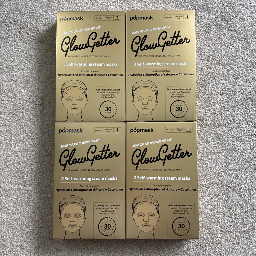 (4) Popmask London GlowGetter Self Warming Steam Face Masks (12 Masks)